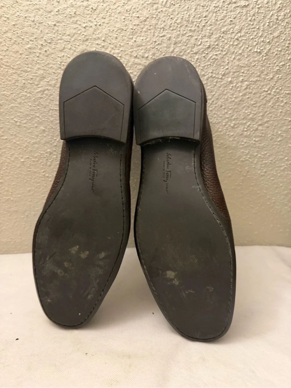 Salvatore Ferragamo Dark Brown Pebbled Leather Bit Loafers, pre-owned,SZ10.5